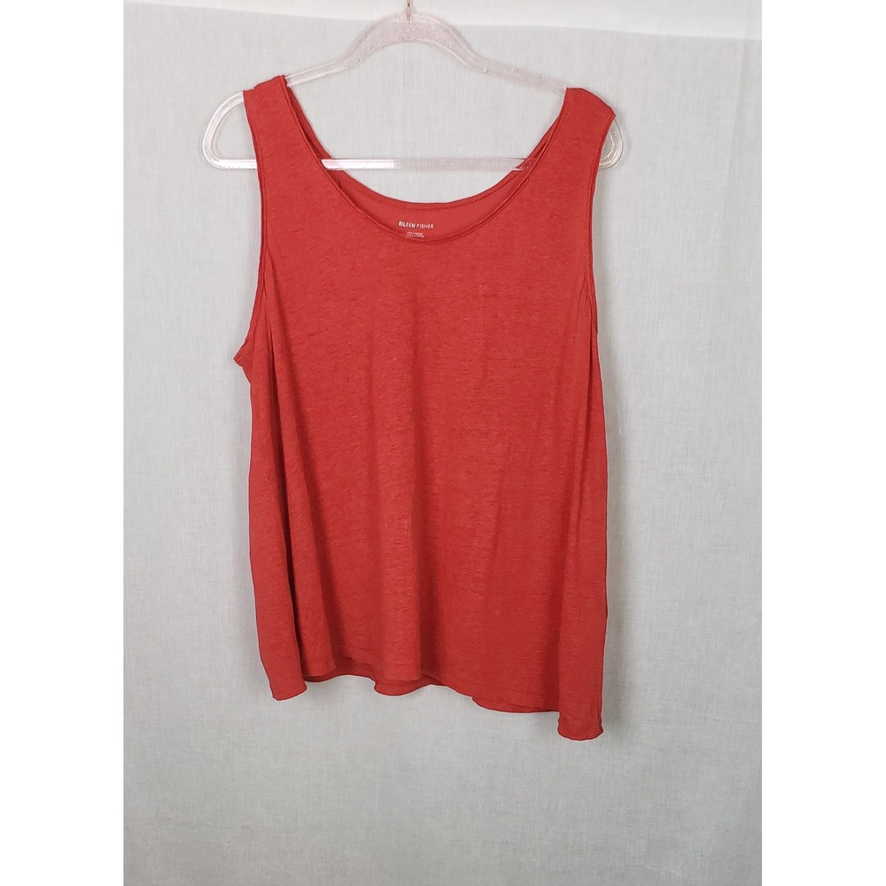 Eileen Fisher XL Coral Red 100% Organic Linen Tank Top Slub Earthy Chic Fall